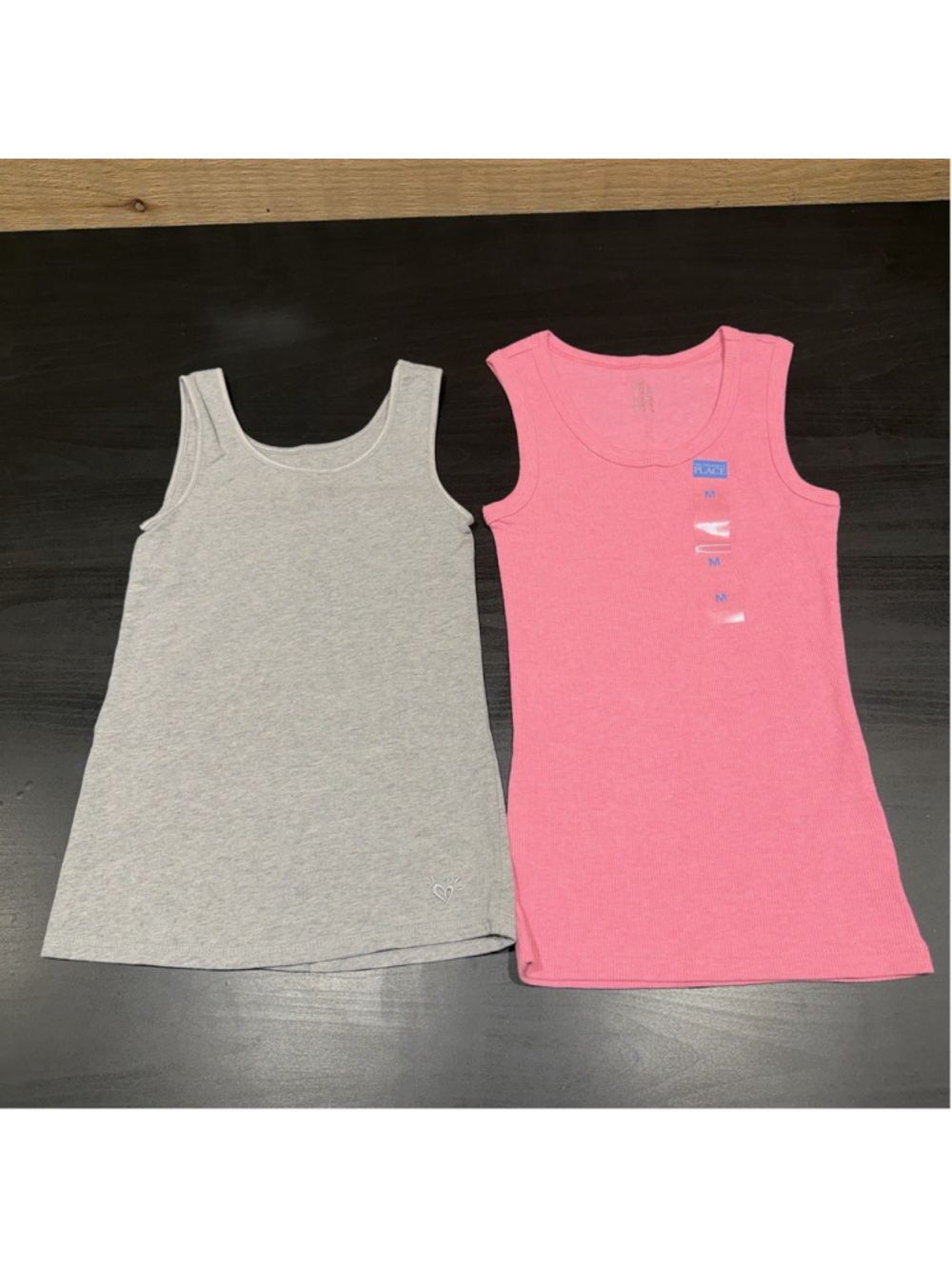 Justice & Childrens Place Girls Tank Top Lot Of 2 Gray Pink Ribbed Camis M 7/8
